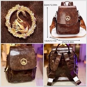 Backpack Purse with Gold Swan - NEW